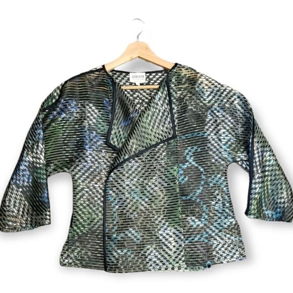 Armani Collezioni multi color stripe open front blazer Shirt Silk Jacket Size 4 - Picture 4 of 10